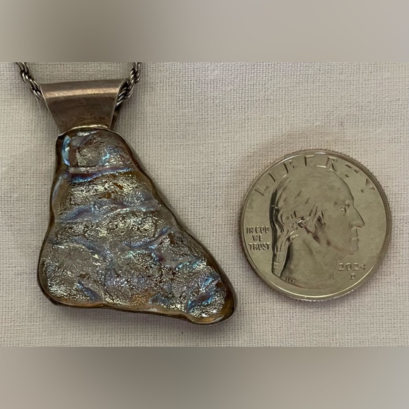 Signed SJ Sterling & Dichroic Pendant w/ 925 23 1/2” Rope Chain Necklace - Picture 12 of 12